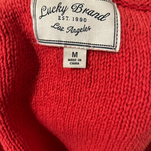 Women’s lucky brown, textured chunky orange zip up Moto sweater size medium - Picture 5 of 5